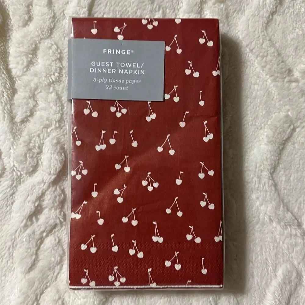 Fringe Bundle of 2 pack x 32 each Burgundy White Cherry Guest Paper Towel Napkin
